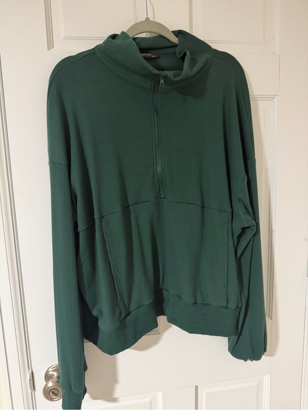 Fashion Brand Company Dark Green Ribbed Zip-Up Pullover